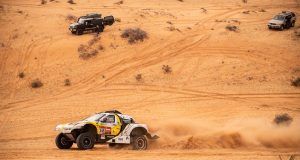 Accidente de los Plaza con un motorista en la 7ª etapa del Dakar