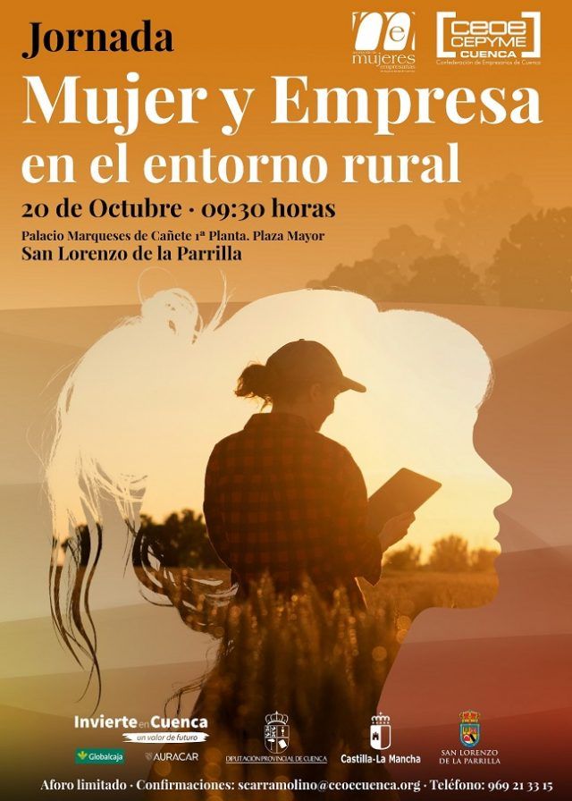 Cartel mujer y empresa en el entorno rural